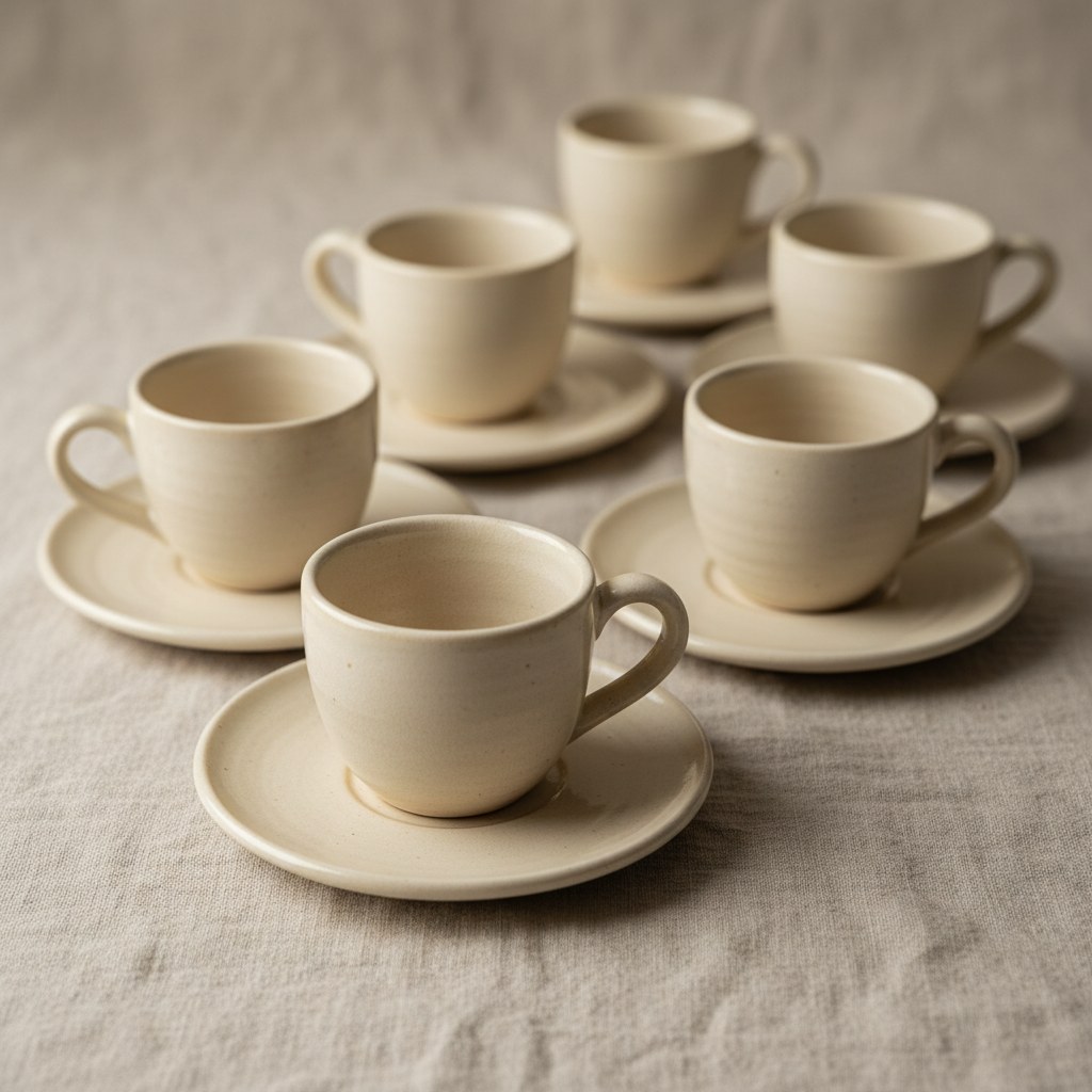 El yapımı krem rengi espresso fincan seti — 6 parça
