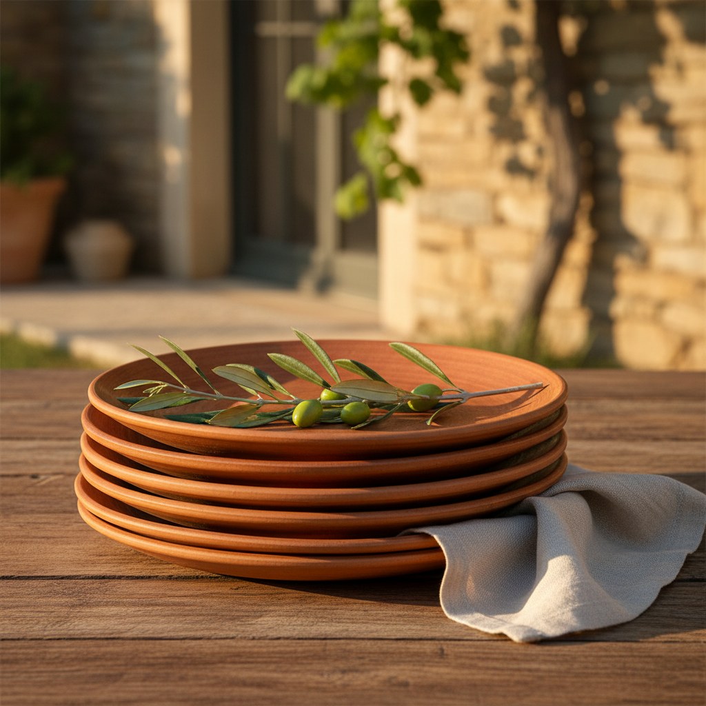 Terracotta tonlu el yapımı yemek tabağı seti